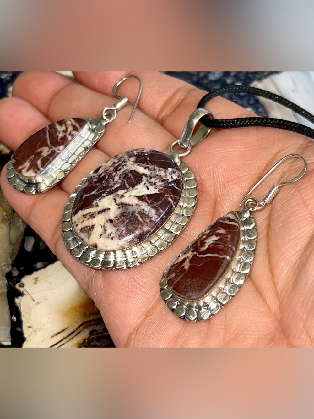 Coco Nova Jasper Crystal Pendant & Earrings Set